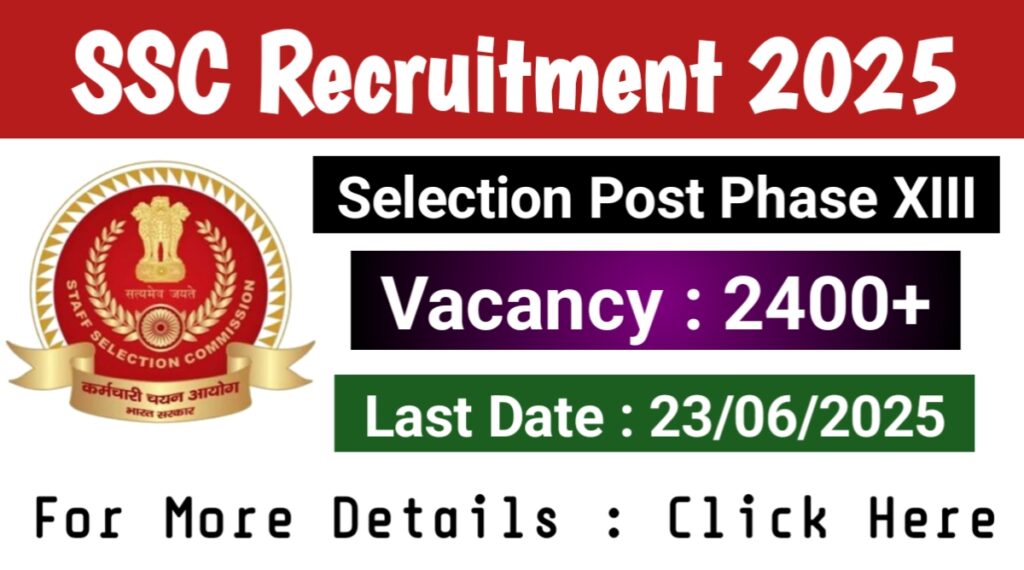 SSC Recruitment 2025 – Phase-XIII 2025 Selection Posts